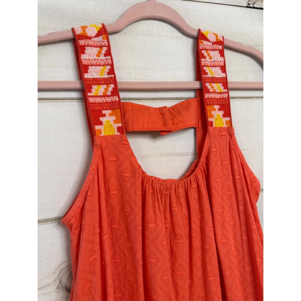 Anthropologie Coral Orange Embroidered Strap Dobby Mini Dress Womens XS Boho - Picture 2 of 6